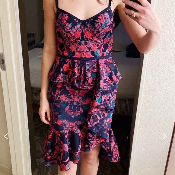 marchesa notte floral peplum dress Marchesa Notte Embroidered Cocktail Dress Navy 10